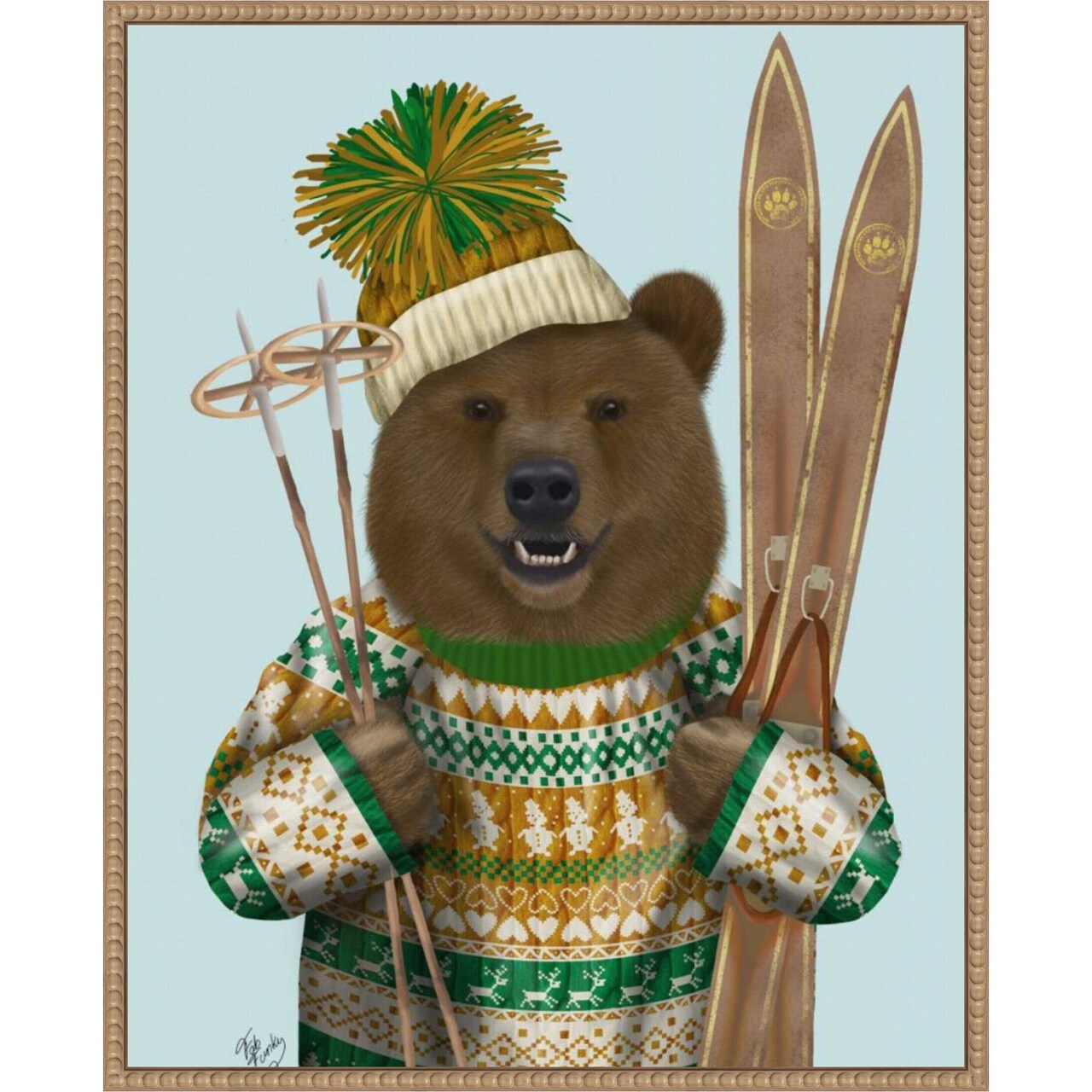 Bear in Christmas Sweater by Fab Funky 23-in. W x 28-in. H. Canvas Wall Art Print Framed